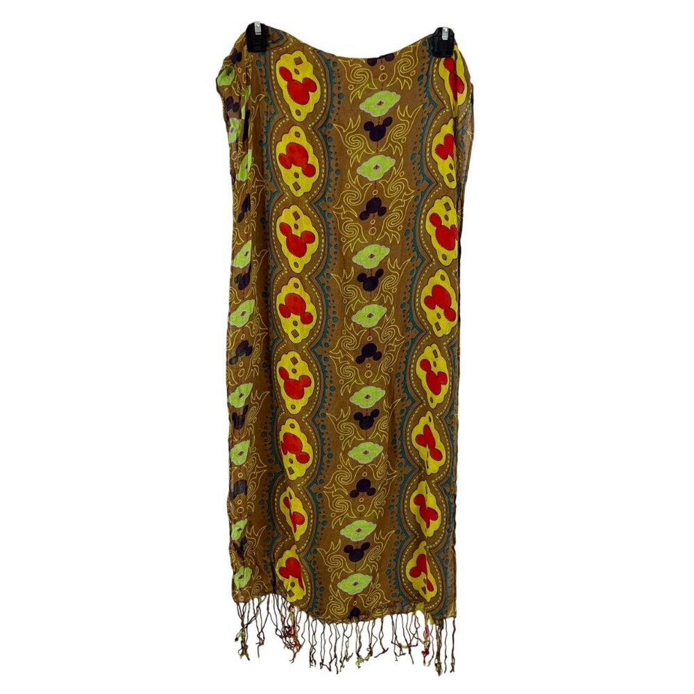 Disney Parks Brown Multicolor Mickey Mouse Logo Lightweight Scarf Epcot